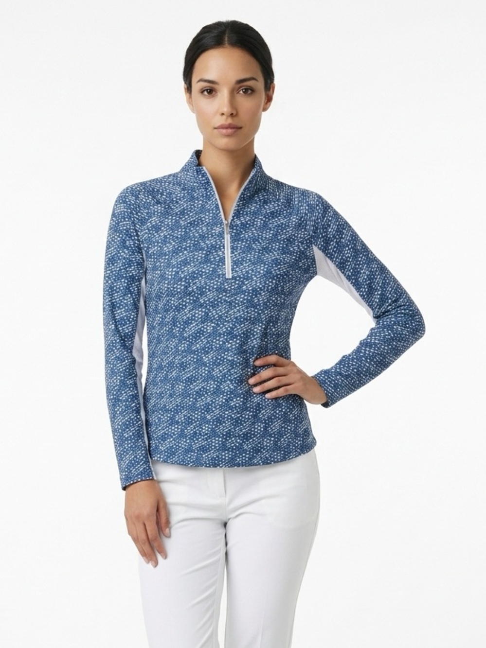 Pebble Beach Navy and White Dotted Golf Shirt Quarter-Zip Active Top Medium